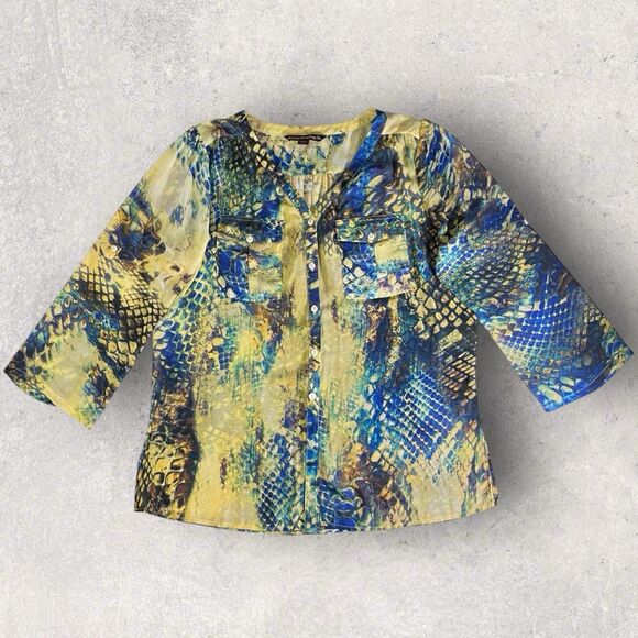 Mushka by Sienna Rose Tops - Mushka by Sienna Rose Womens Large Button Blouse Sheer Top 3/4 Sleeve Roll Tab